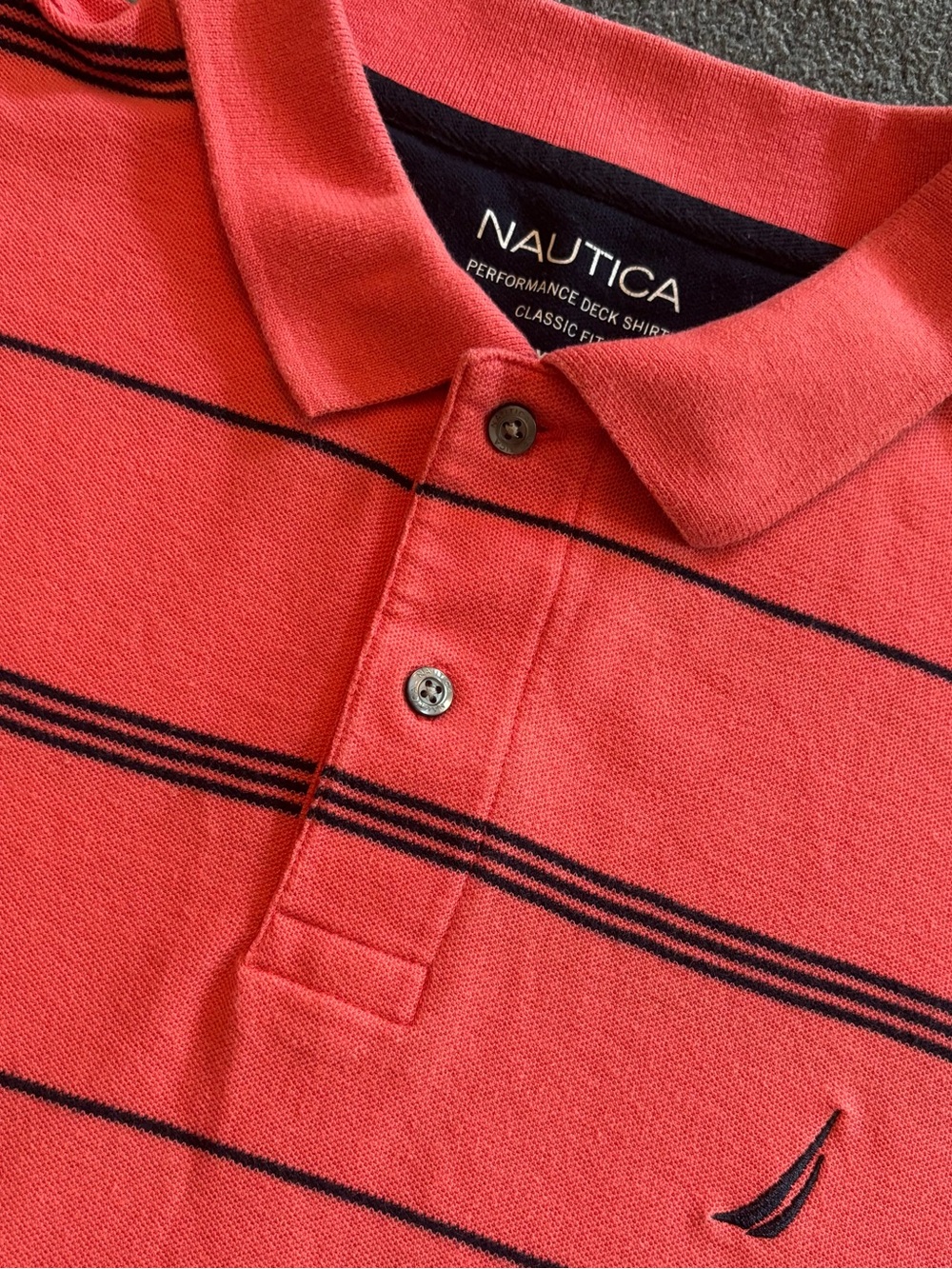 Nautica Men’s Coral Polo with Navy Stripes